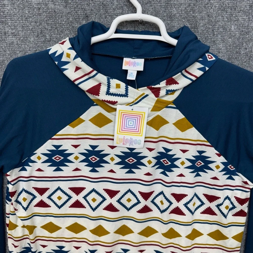 Lularoe Amber hooded shirt‎ top women's size XL aztec mid western design - Picture 5 of 14